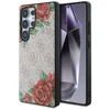 Dėklas Guess Leather 4G Flowers Print Metal Classic Logo MagSafe Samsung Galaxy S25 Ultra dėkals telefonui rožinės spalvos