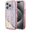 Apple iPhone 15 Pro Guess dėklas Liquid Glitter Gold Stripes (GUHCP15LLFCSEGP) rožinės spalvos