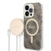Apple iPhone 14 Pro Max Guess dėklas 4G Print MagSafe + Belaidis Įkroviklis (GUBPP14LH4EACSK) rudos spalvos