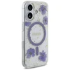 Guess Resin Flowers Glitter MagSafe dėklas iPhone 16 - violetinė