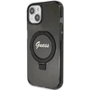 Apple iPhone 15 Plus Guess dėklas Ring Stand Script Glitter MagSafe (GUHMP15MHRSGSK) juodos spalvos