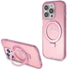 Apple iPhone 15 Pro Guess dėklas Ring Stand Script Glitter MagSafe (GUHMP15LHRSGSP) rožinės spalvos