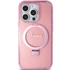 Apple iPhone 15 Pro Guess dėklas Ring Stand Script Glitter MagSafe (GUHMP15LHRSGSP) rožinės spalvos