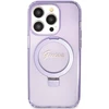 Dėklas Guess Ring Stand Script Glitter MagSafe - Apple iPhone 15 Pro Max Case violetinė