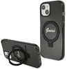 Apple iPhone 15 Plus Guess dėklas Ring Stand Script Glitter MagSafe (GUHMP15MHRSGSK) juodos spalvos