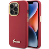 Apple iPhone 15 Pro Guess dėklas Silicone Script Metal Logo &amp; Frame (GUHCP15LSMBSLM) raudonos spalvos