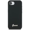 Dėklas Guess Silicone Script Metal Logo MagSafe iPhone 16e Case - Juodas
