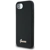 Dėklas Guess Silicone Script Metal Logo MagSafe iPhone 16e Case - Juodas