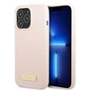 Apple iPhone 13 Pro Guess Dėklas silikoninis Logo Plate MagSafe (GUHMP13LSPLP) rožinės spalvos