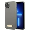 Apple iPhone 13 Guess Dėklas silikoninis Logo Plate MagSafe (GUHMP13MSPLG) pilkos spalvos