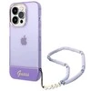 Apple iPhone 14 Pro Guess dėklas Translucent Pearl Strap violetinės spalvos