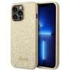 GUESS dėklas skirtas Apple iPhone 14 Pro GUHCP14LHGGSHD (Glitter Flakes Script Metal Logo) aukso spalvos