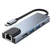 Šakotuvas 5in1 USB HUB USB-C to 2xUSB + HDMi + USB-C + LAN RJ45 Adapteris Tech-Protect V3-HUB pilkos spalvos
