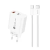Hurtel A6MaxL 20W USB-A USB-C laidinis įkroviklis su USB-C – USB-C 1m kabelis – baltos spalvos
