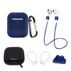 Hurtel Set of AirPods 2 / AirPods 1 Silikoninis dėklas + case / ear hook / neck strap / watch strap holder / carabiner – mėlynos spalvos