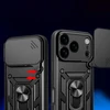 Hurtel Dėklas Hybrid Armor Camshield skirtas Apple iPhone 17 Pro Max šarvuotas su stoveliu ir kameros apsauga – juodos spalvos