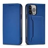 Hurtel Magnet Card Apple iPhone 14 Pro Max atverčiamas su stoveliu dėklas telefonui mėlynos spalvos