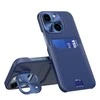 Hurtel Leather Apple iPhone 14 card wallet su stoveliu dėklas telefonui mėlynos spalvos