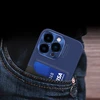 Hurtel Leather Apple iPhone 14 Pro card wallet su stoveliu dėklas telefonui mėlynos spalvos