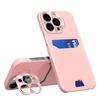 Hurtel Leather Apple iPhone 14 Pro Card Wallet Stand dėklas telefonui rožinės spalvos