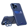 Hurtel Leather Apple iPhone 14 Pro card wallet su stoveliu dėklas telefonui mėlynos spalvos