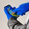 Hurtel Megztos pirštinės telefonui su iškirptėmis pirštams – mėlynos spalvos