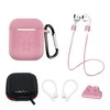 Hurtel Set of AirPods 2 / AirPods 1 Silikoninis dėklas + case / ear hook / neck strap / watch strap holder / carabiner – mėlynos spalvos