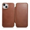 iCarer CE Oil Wax Premium Leather Apple iPhone 14 Plus magnetic atverčiamas MagSafe dėklas telefonui rudos spalvos (AKI14220707-BN)