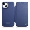 iCarer CE Premium Leather Apple iPhone 14 Plus Magnetic atverčiamas Leather MagSafe dėklas telefonui mėlynos spalvos (WMI14220715-BU)