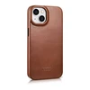 iCarer CE Oil Wax Premium Leather Apple iPhone 14 Plus magnetic atverčiamas MagSafe dėklas telefonui rudos spalvos (AKI14220707-BN)