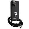 Apple iPhone 15 Pro Max Karl Lagerfeld dėklas Crossbody Saffiano Monogram Metal Pin Karl &amp; Choupette (KLHCP15XSASKNPSK) juodos spalvos