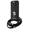 Apple iPhone 15 Pro Max Karl Lagerfeld dėklas Crossbody Saffiano Monogram Metal Pin Karl &amp; Choupette (KLHCP15XSASKNPSK) juodos spalvos