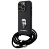 Apple iPhone 15 Pro Karl Lagerfeld dėklas Crossbody Saffiano Monogram Metal Pin Karl &amp; Choupette (KLHCP15LSASKNPSK) juodos spalvos