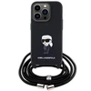 Apple iPhone 15 Pro Karl Lagerfeld dėklas Crossbody Saffiano Monogram Metal Pin Karl &amp; Choupette (KLHCP15LSASKNPSK) juodos spalvos