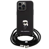 Apple iPhone 15 Pro Max Karl Lagerfeld dėklas Crossbody Saffiano Monogram Metal Pin Karl &amp; Choupette (KLHCP15XSASKNPSK) juodos spalvos