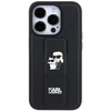 Apple iPhone 14 Pro Karl Lagerfeld dėklas Gripstand Saffiano Karl&amp;Choupette Pins (KLHCP14LGSAKCPK) juodos spalvos