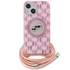 Apple iPhone 13 / 14 / 15 Karl Lagerfeld Hardcase IML Crossbody Monogram Karl &amp; Choupette Head MagSafe (KLHMP15SHCKCKLCP) dėklas telefonui rožinės spalvos