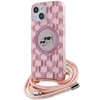 Apple iPhone 13 / 14 / 15 Karl Lagerfeld Hardcase IML Crossbody Monogram Karl &amp; Choupette Head MagSafe (KLHMP15SHCKCKLCP) dėklas telefonui rožinės spalvos
