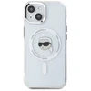 Dėklas Karl Lagerfeld IML Metal Karl Head MagSafe Apple iPhone 15 baltos spalvos