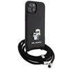 Apple iPhone 15 Plus Karl Lagerfeld dėklas Crossbody Saffiano Metal Pin Karl &amp; Choupette (KLHCP15MSAKCPSK) juodos spalvos
