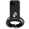 Apple iPhone 15 Plus Karl Lagerfeld dėklas Crossbody Saffiano Metal Pin Karl &amp; Choupette (KLHCP15MSAKCPSK) juodos spalvos