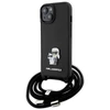 Apple iPhone 15 Plus Karl Lagerfeld dėklas Crossbody Saffiano Metal Pin Karl &amp; Choupette (KLHCP15MSAKCPSK) juodos spalvos
