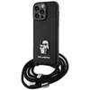 Apple iPhone 15 Pro Max Karl Lagerfeld dėklas Crossbody Saffiano Metal Pin Karl &amp; Choupette (KLHCP15XSAKCPSK) juodos spalvos