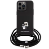 Apple iPhone 15 Pro Max Karl Lagerfeld dėklas Crossbody Saffiano Metal Pin Karl &amp; Choupette (KLHCP15XSAKCPSK) juodos spalvos