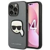 Apple iPhone 14 Pro Karl Lagerfeld dėklas Saffiano Karl`s Head Patch sidabrinės spalvos