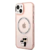 Apple iPhone 14 Karl Lagerfeld dėklas Iconic Karl&amp;Choupette Magsafe (KLHMP14SHNKCIP) rožinės spalvos