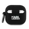 Dėklas Karl Lagerfeld KLA4RUNCHK AirPods 4 cover juodos spalvos silikoninis Choupette Head 3D