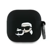 Dėklas Karl Lagerfeld KLA4RUNKCHK AirPods 4 cover juodos spalvos silikoninis Karl&amp;Chaupette Head 3D