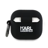 Dėklas Karl Lagerfeld KLA4RUNKCHK AirPods 4 cover juodos spalvos silikoninis Karl&amp;Chaupette Head 3D
