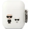 Apple AirPods Karl Lagerfeld silikoninis Karl &amp; Choupette (KLACA2SILKCW) ausinių dėklas baltos spalvos